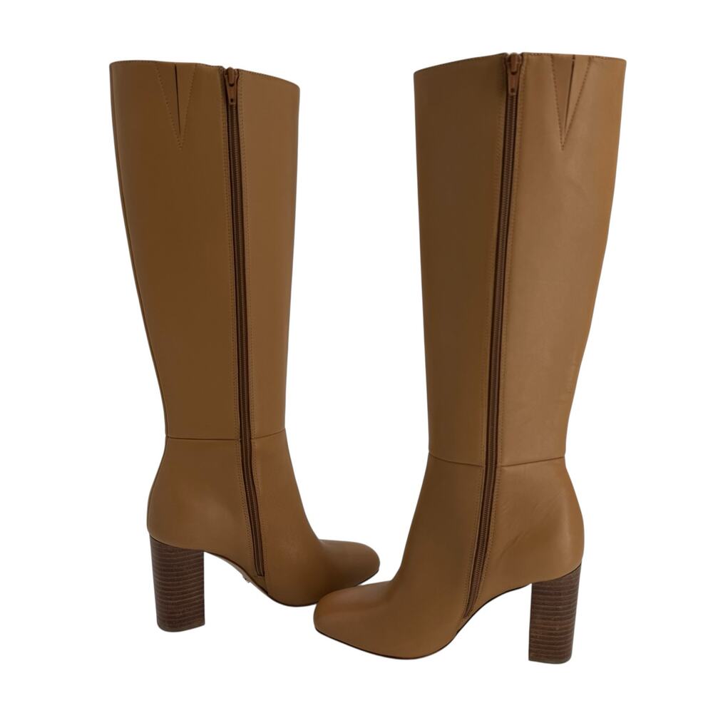 Paige Tan Camel Leather Keely Knee High Block Heel Boots Womens 7 - Picture 4 of 10